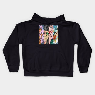 Dope four panels of animal, human skulls and robots illustration Kids Hoodie